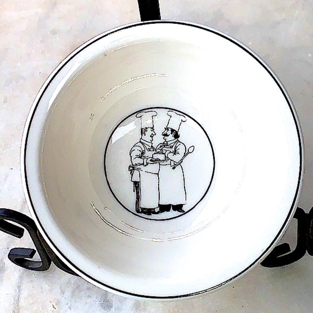 EPOCH LE RESTAURANT RIM CEREAL BOWL WHITE BLACK ROUND Y2K 6 1/2 INCH
